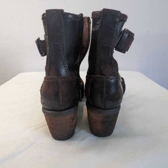 Donald J Pliner Delta Moto Boots Espresso Brown 6.5 Distressed Ankle Buckles - Picture 3 of 10